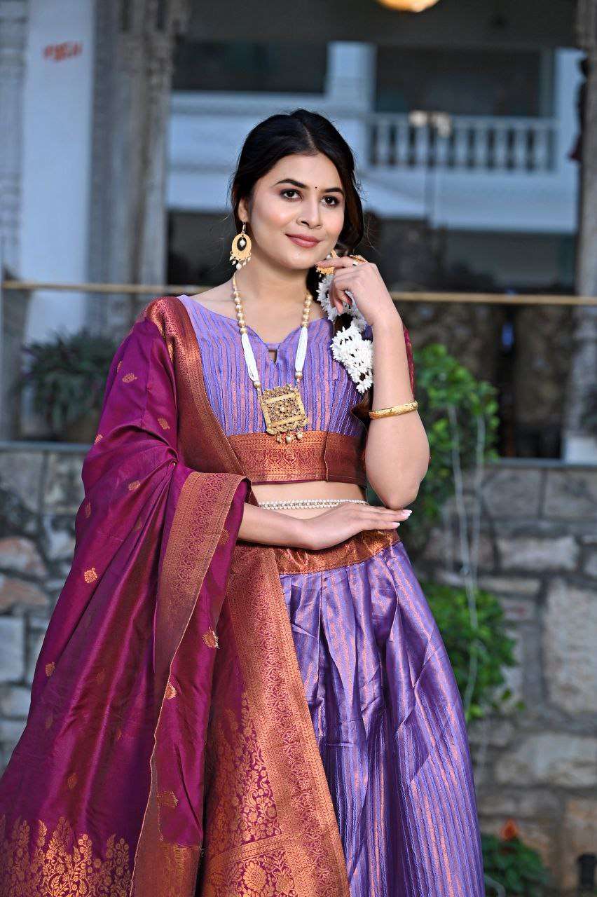 Women's Tussar Silk Patola Print Lehenga Choli Dupatta Set - Image 5