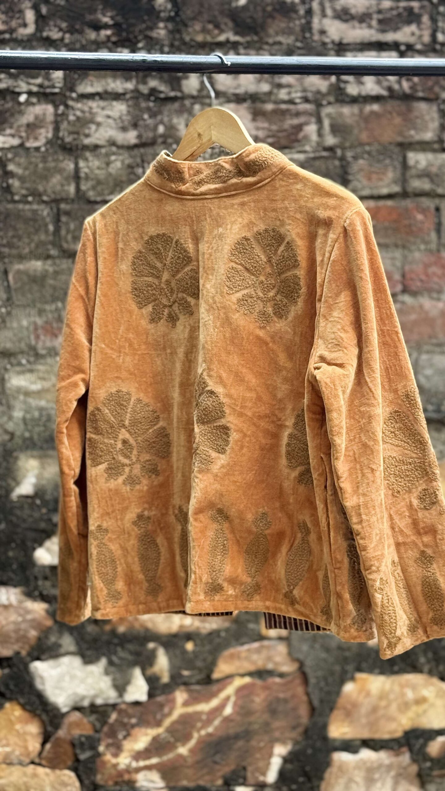 Womens Gold Velvet Embroidered Jacket with Floral Design - Image 6