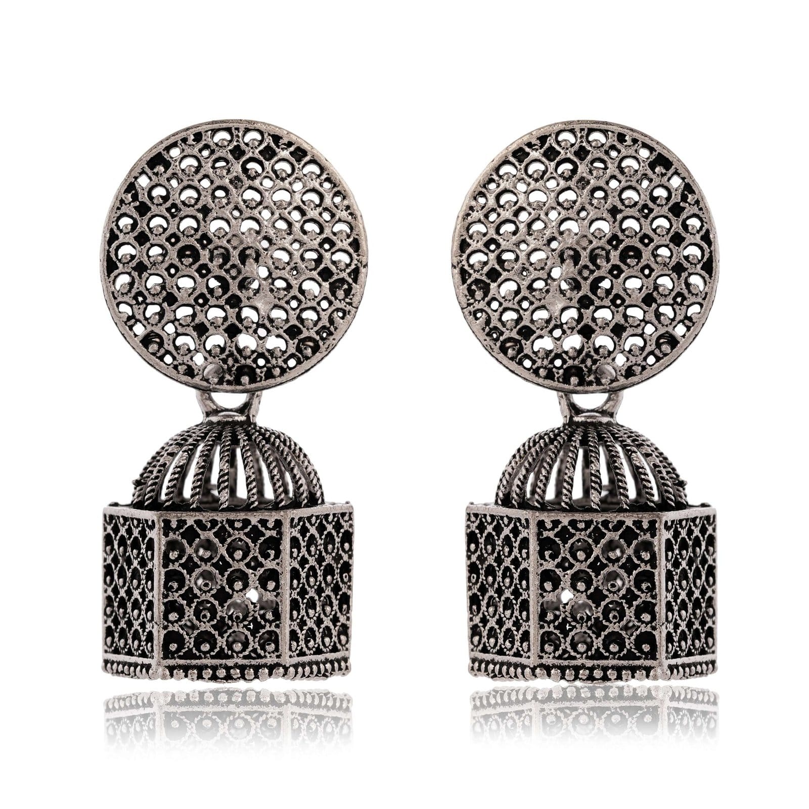 Earrings for Women Traditional Silver AZ838-OXidised Jhumka Set | German Silver Chand Baliyan & Jhumkas Earrings | Birthday & Anniversary Gift -AZ838-OX-ER33 - Image 4
