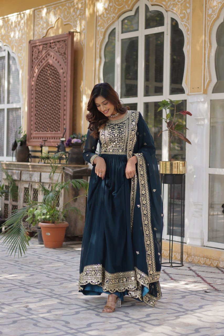 Women's Luxurious Plum Velvet Anarkali Gown with Heavy Gold Zari & Sequin Embroidery β Perfect for Weddings & Grand Festivities - Image 12